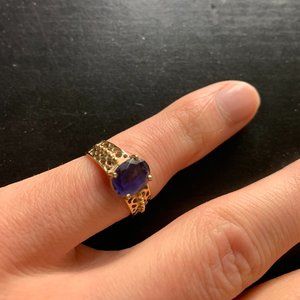 Oval Iolite Filigree Ring, 14K Gold - Size 7